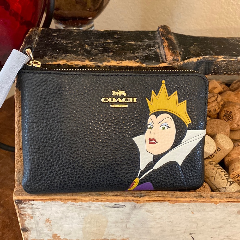 Disney X Coach Corner Zip Wristlet With Evil Queen Motif